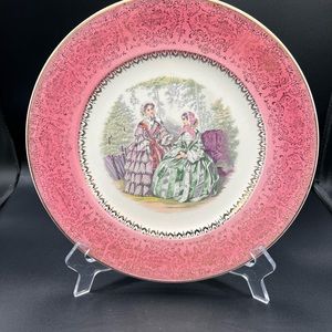 Century by Salem. 10.75”Dia. Godey Fashion Painting. Pink/Gold Rim. HandPainted.